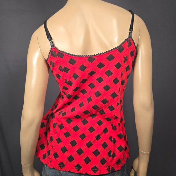 Y2K Red Black Plaid Tank Top Size L Punk Emo Grunge 2000s - Picture 8 of 10